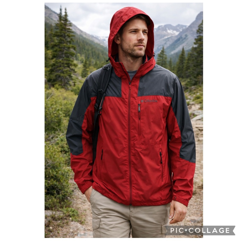 VINTAGE COLUMBIA SPORTSWEAR HOODED WINDBREAKER JACKET TITANIUM HIKING RAIN SHELL